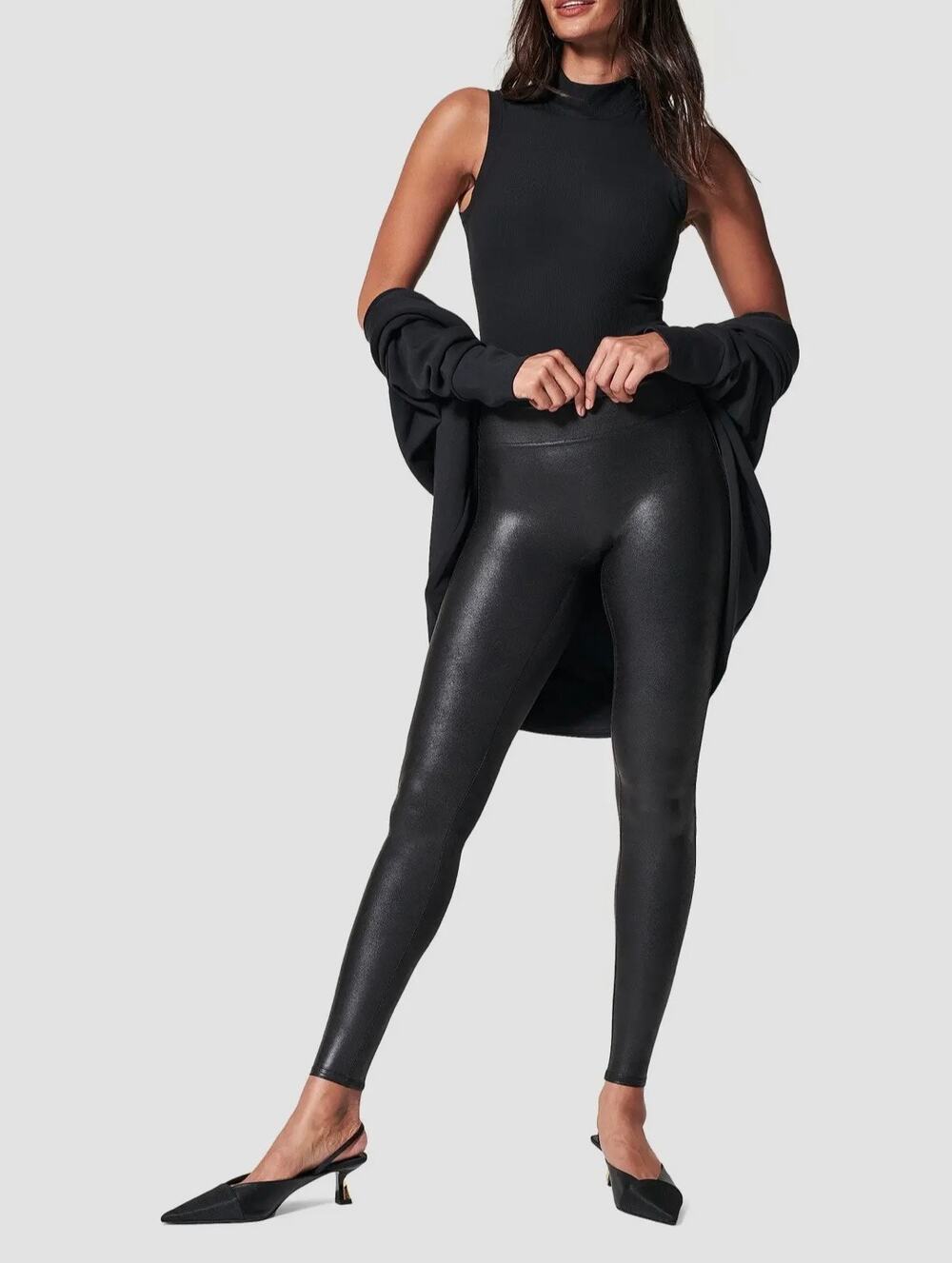 Spanx Faux Leather Leggings Black High Rise Shaping Pants Size M